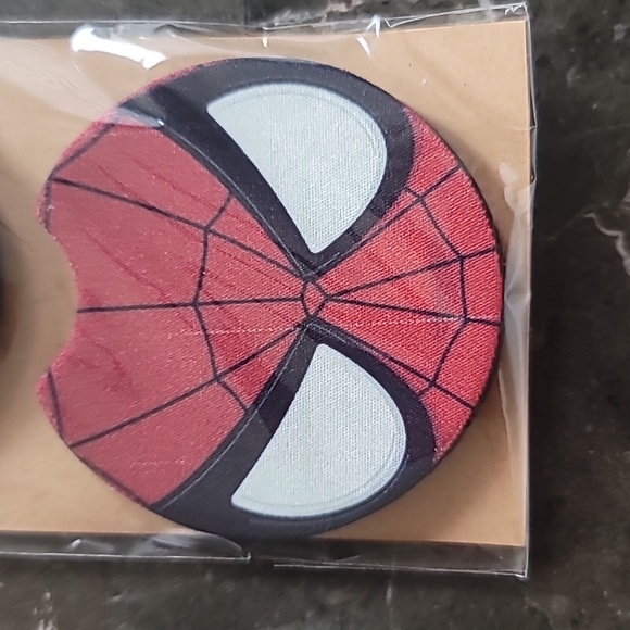 Spiderman Face Handmade Reuseable Neoprene Set of 2 Car Cup Holder Coasters - Picture 3 of 4